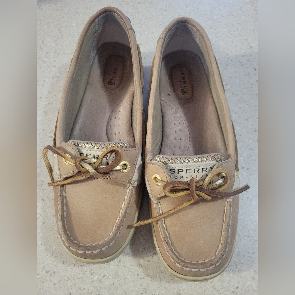 GUC-Sperry Top Sider Angelfish Leather Boat Shoes Women’s Size 6.5 M Gold Sequin